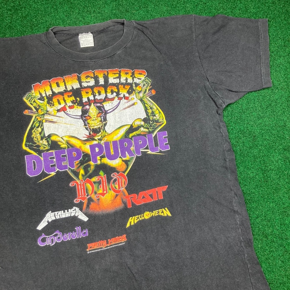 Vintage Deep Purple‎ Shirt Mens XL Black 1987 Monster Of Rock Concert Tour 80s
